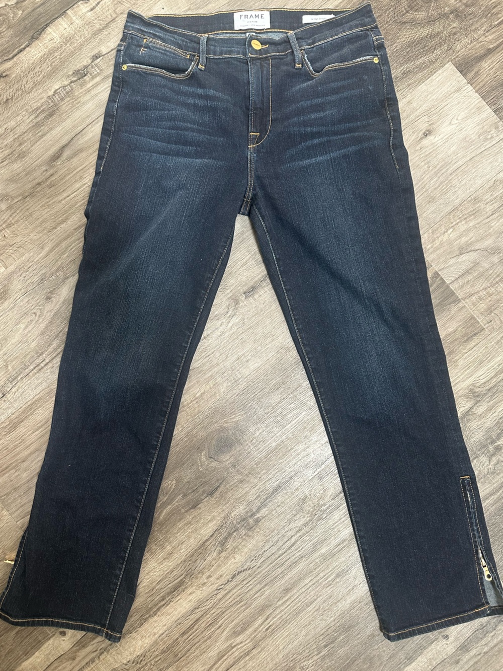 FRAME Le High Straight Jeans Wellington Wash Ankle Zip High Rise Size 29